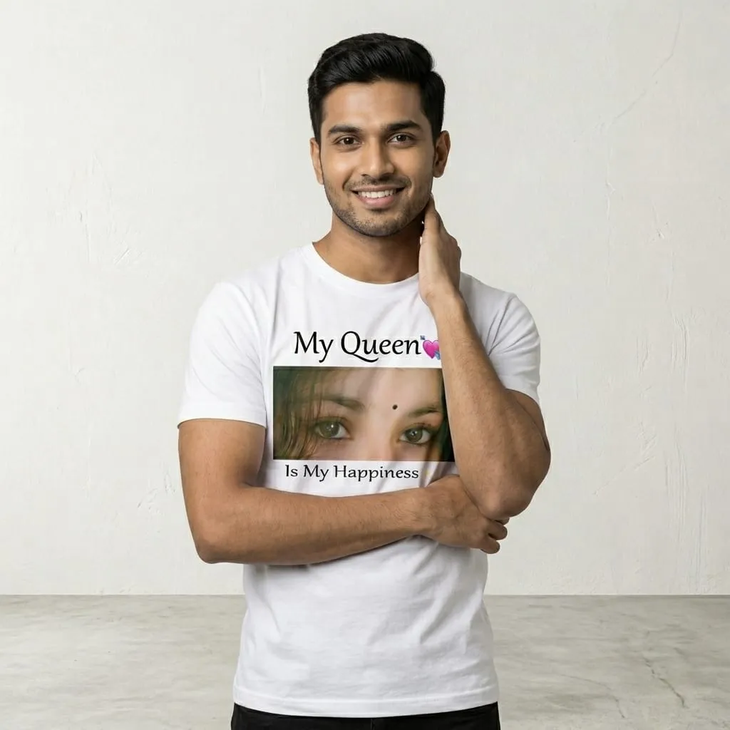 Customized White Round Neck T-Shirt – Personalized Photo Print Tee for Couples & Gifting - Image 2