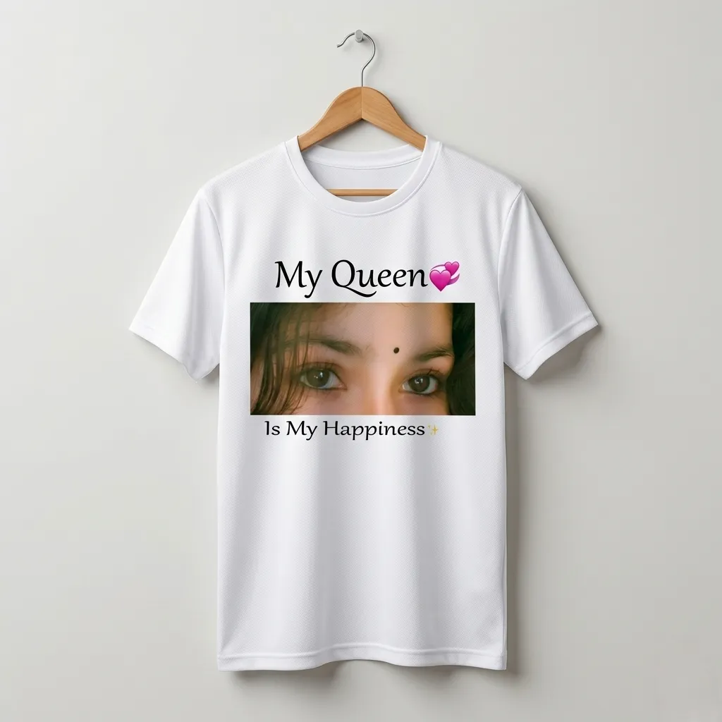 Customized White Round Neck T-Shirt – Personalized Photo Print Tee for Couples & Gifting