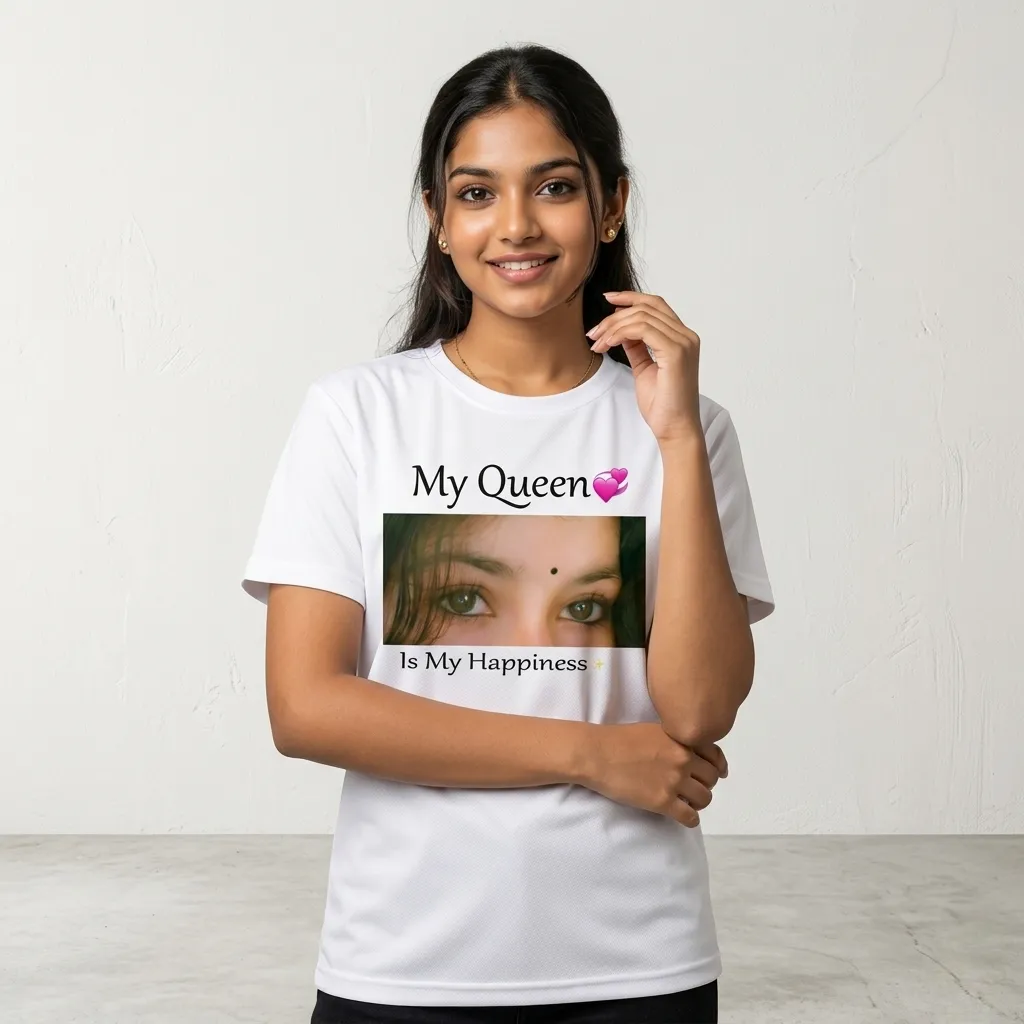 Customized White Round Neck T-Shirt – Personalized Photo Print Tee for Couples & Gifting - Image 3